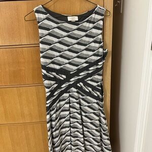 LOFT Black and White Striped Midi Dress